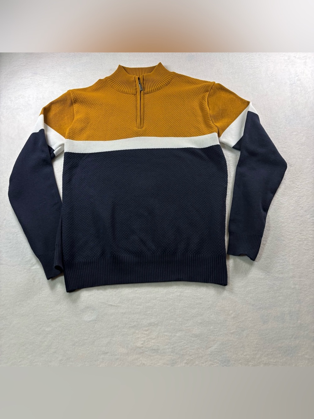 Six Lincoln Men's Colorblock Half-Zip Sweater - Mustard, Navy & White